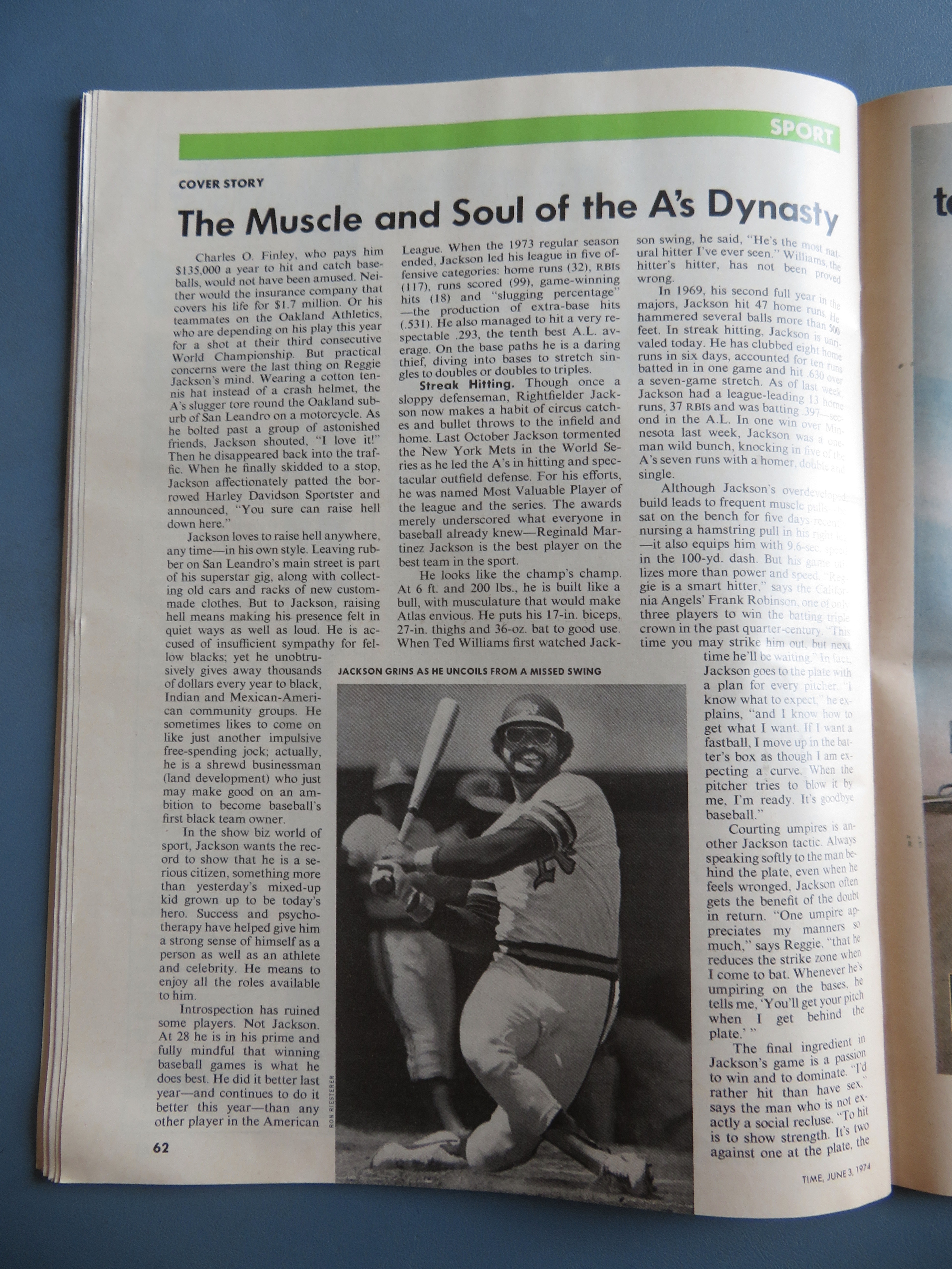 Time Magazine June 3, 1974 Oakland's Reggie Jackson