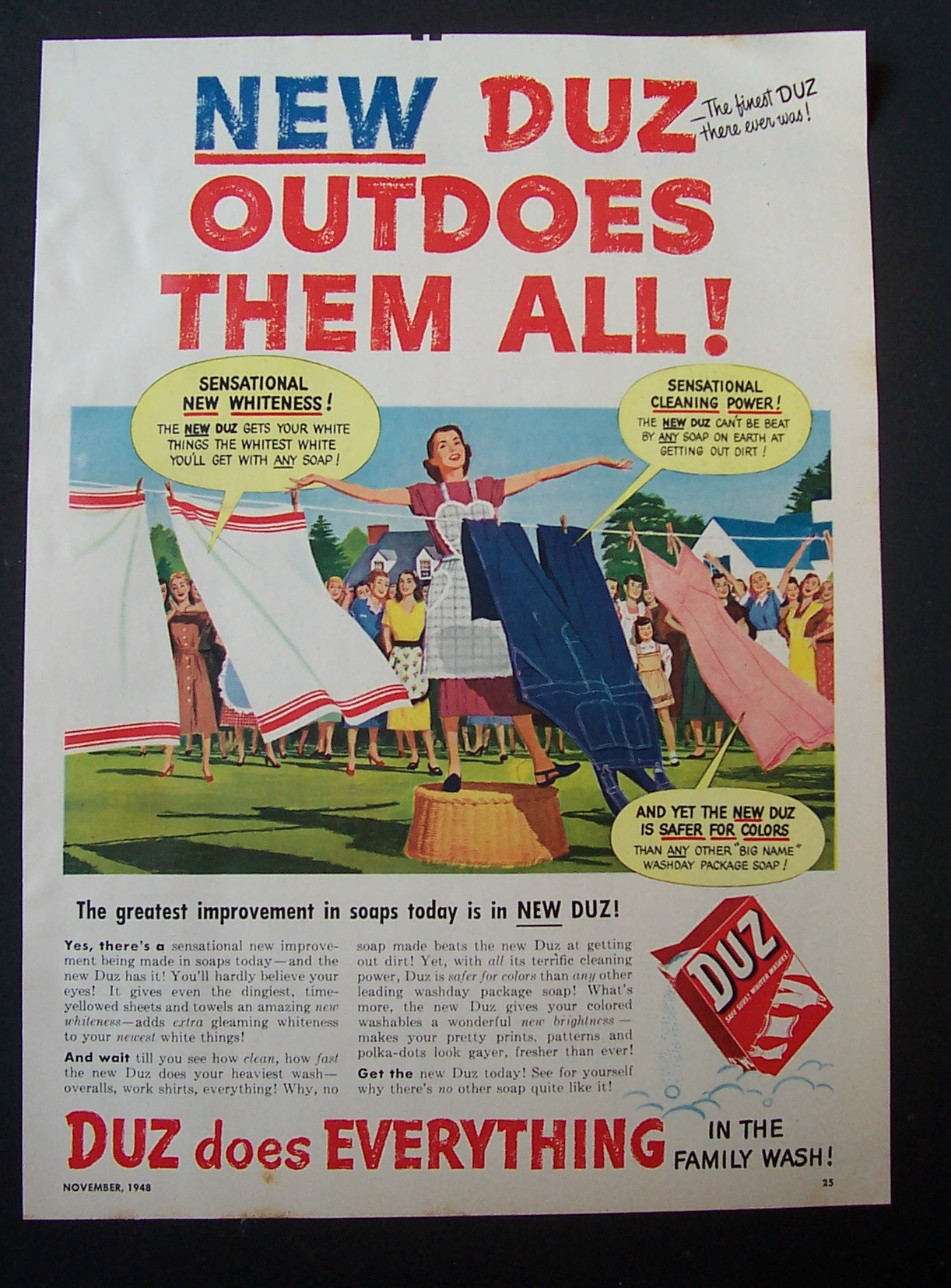 1948 Duz Laundry Detergent with Woman Hanging Clothes