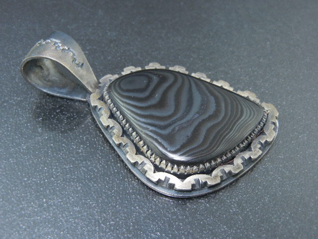 Navajo Sterling Silver Black Quartz Pendant Secatero