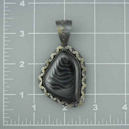 Navajo Sterling Silver Black Quartz Pendant Secatero