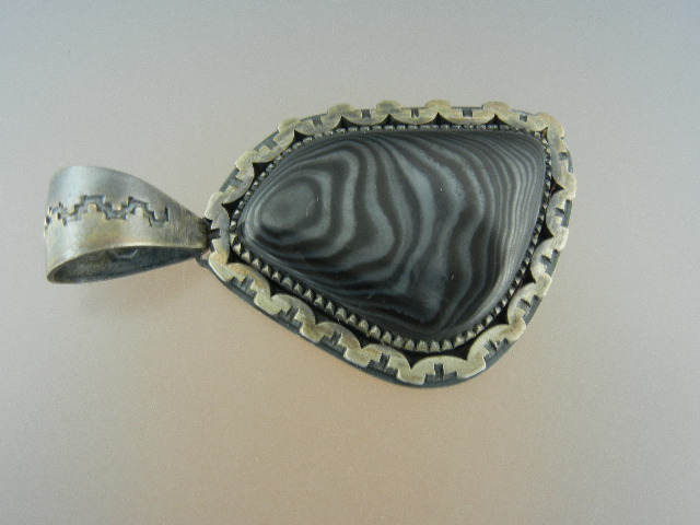 Navajo Sterling Silver Black Quartz Pendant Secatero