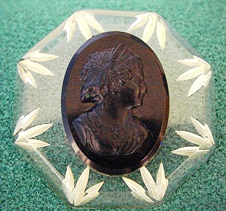 Bakelite/Lucite Cameo Hexagonal Brooch