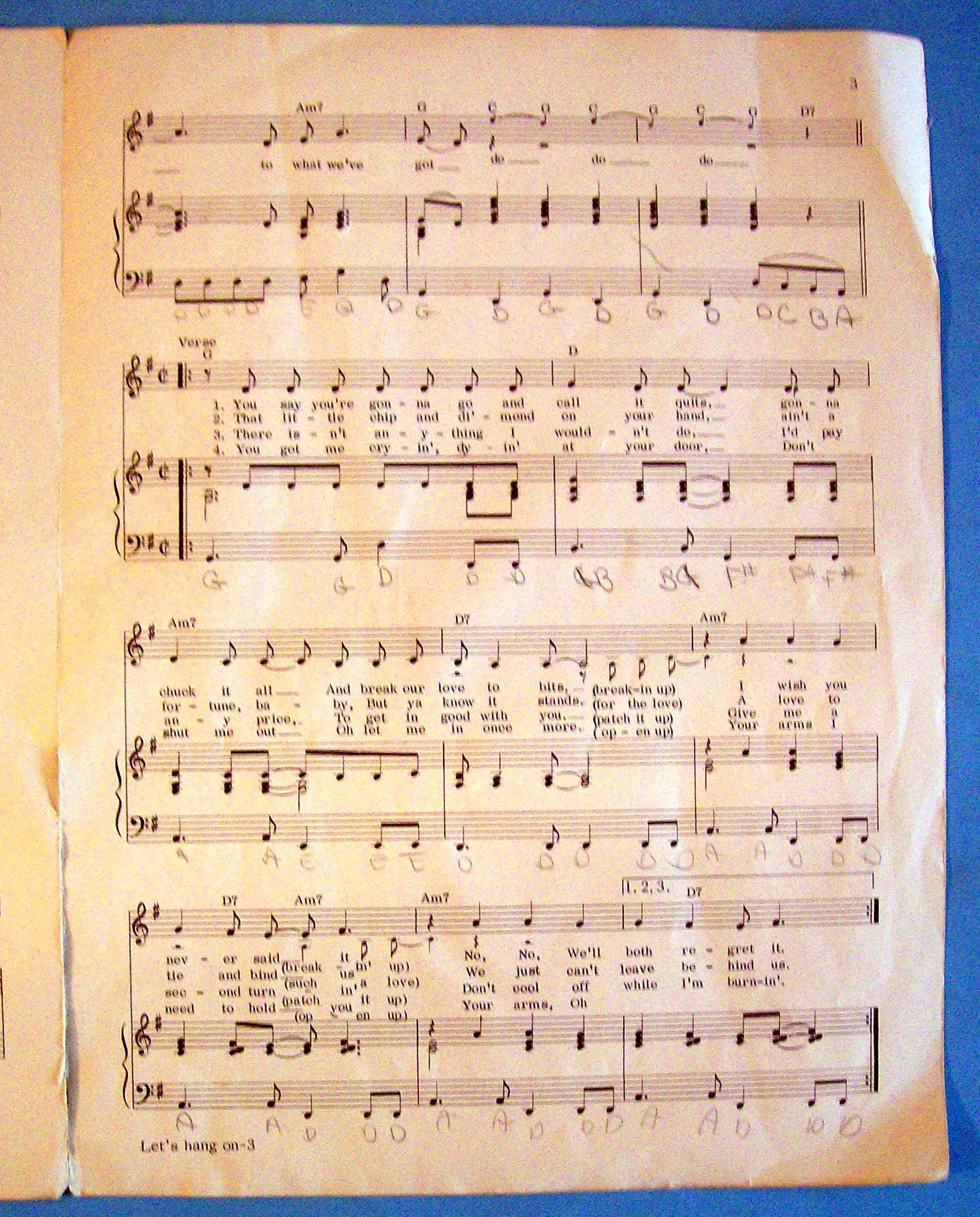 Sheet Music For 1965 Let's Hang On