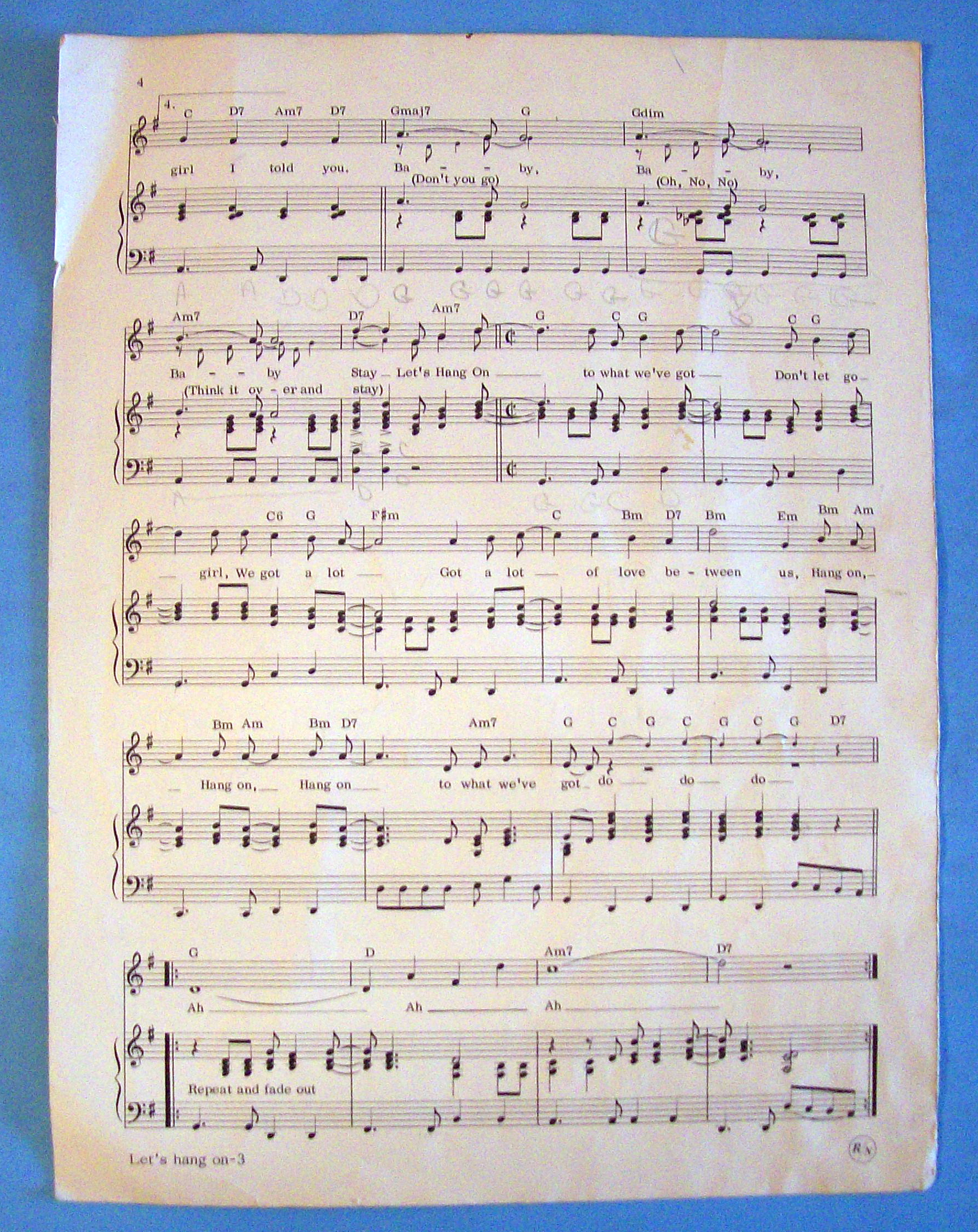Sheet Music For 1965 Let's Hang On
