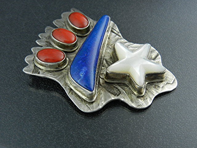 David Troutman Coral Lapis Sterling Silver Mother Pearl