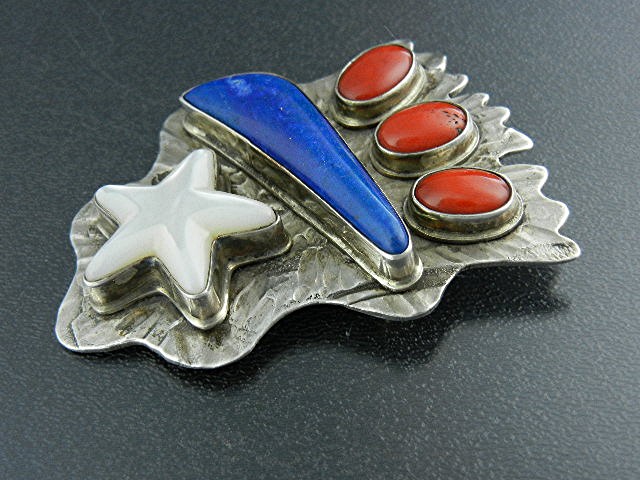 David Troutman Coral Lapis Sterling Silver Mother Pearl