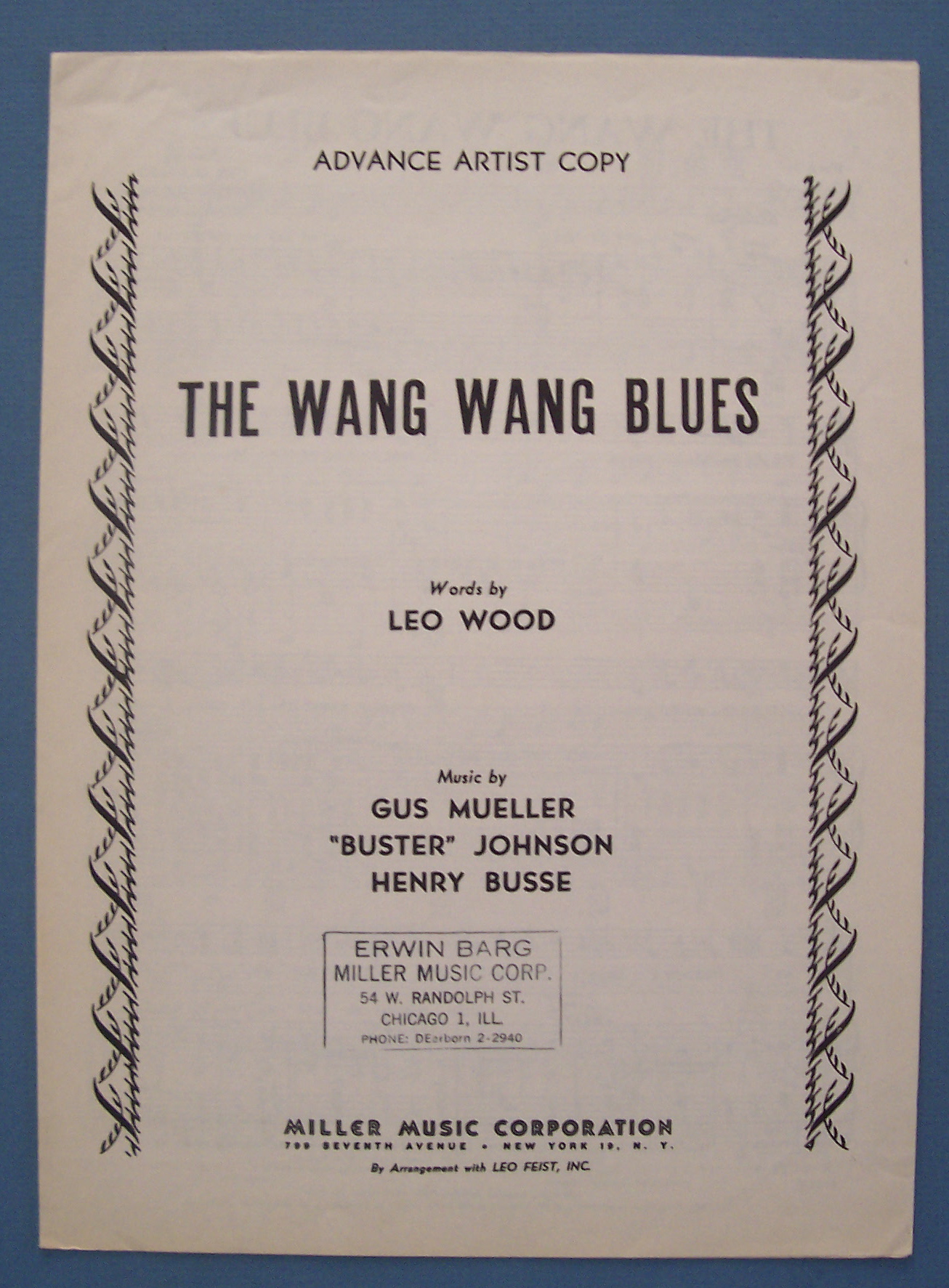 Sheet Music For 1949 The Wang Wang Blues