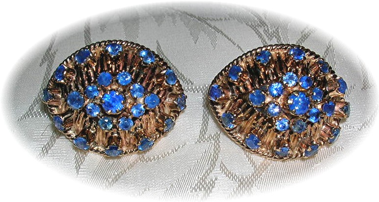 Earrings 14K Gold  4ct  Each Sapphire Clip Antique
