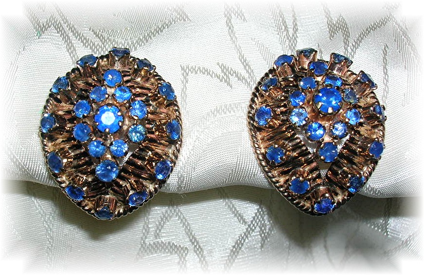 Earrings 14K Gold  4ct  Each Sapphire Clip Antique