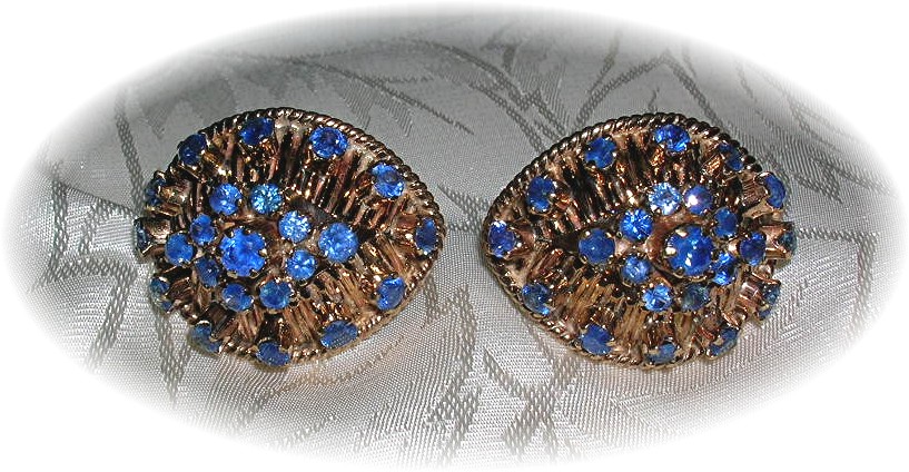 Earrings 14K Gold  4ct  Each Sapphire Clip Antique