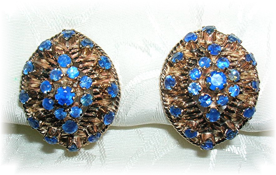 Earrings 14K Gold  4ct  Each Sapphire Clip Antique