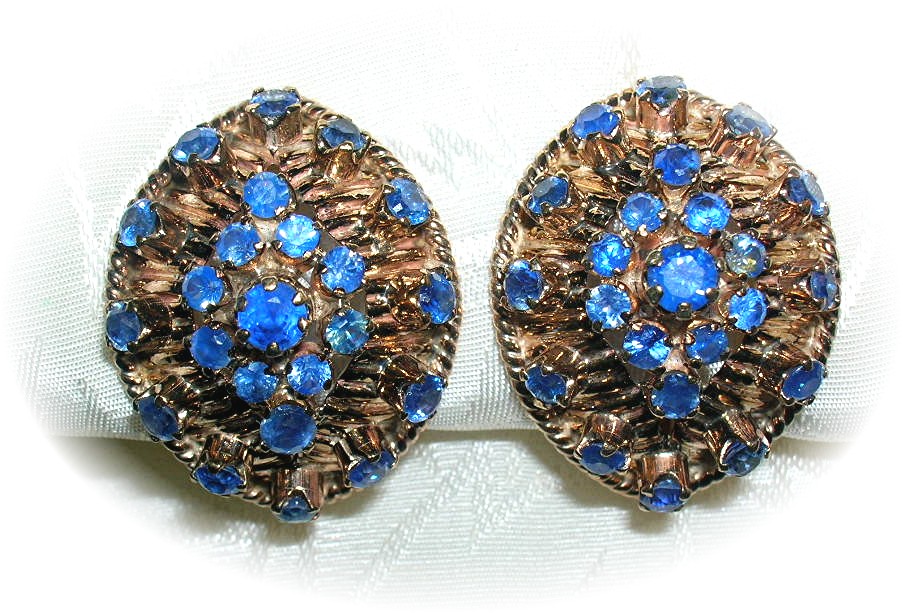 Earrings 14K Gold 4ct Each Sapphire Clip Antique