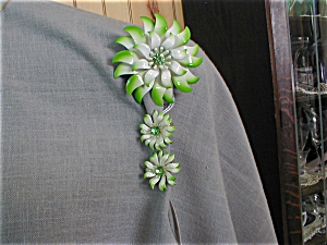 Painted Tin Flower Brooch and Earrings