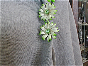 Painted Tin Flower Brooch and Earrings