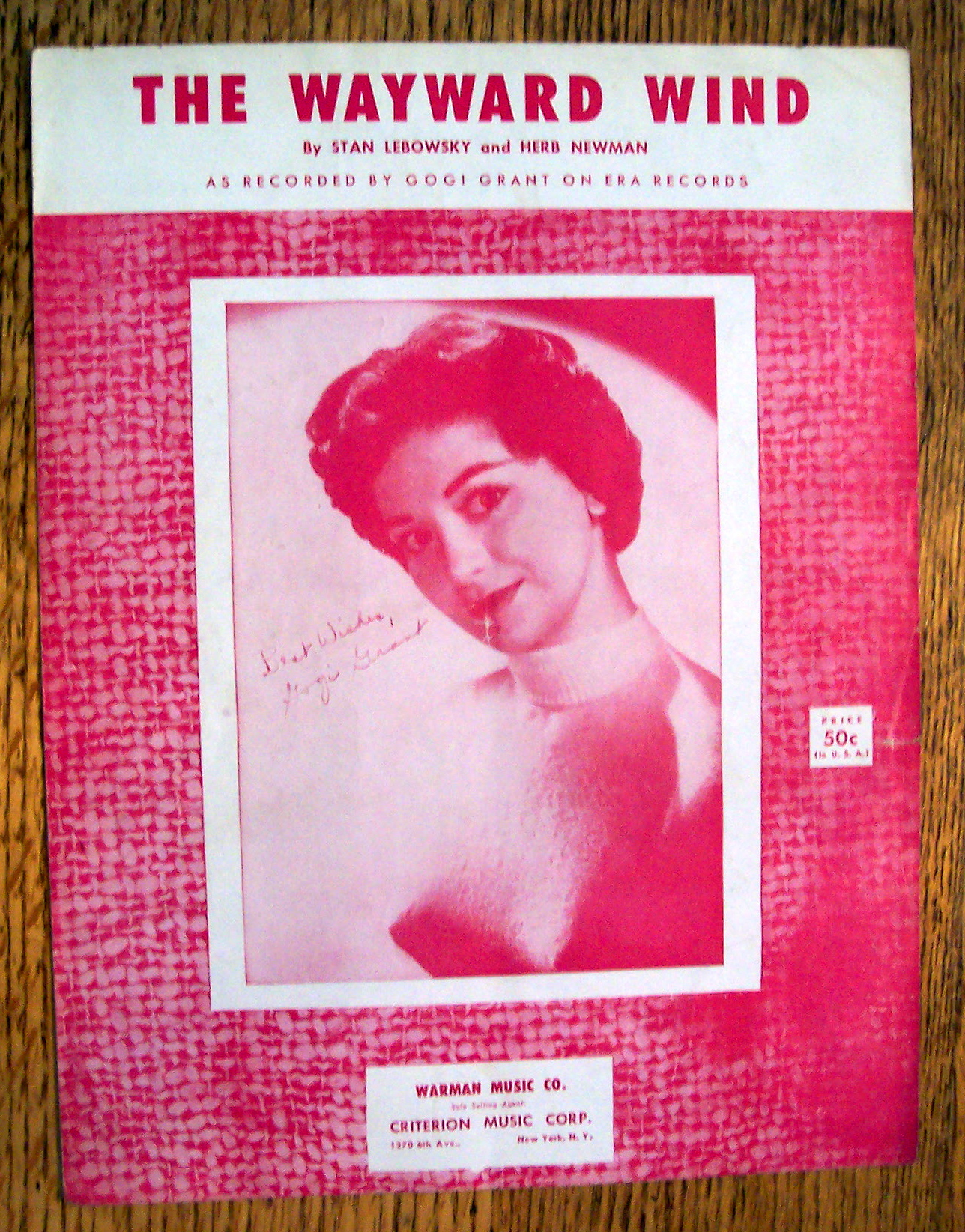 Sheet Music For 1956 The Wayward Wind