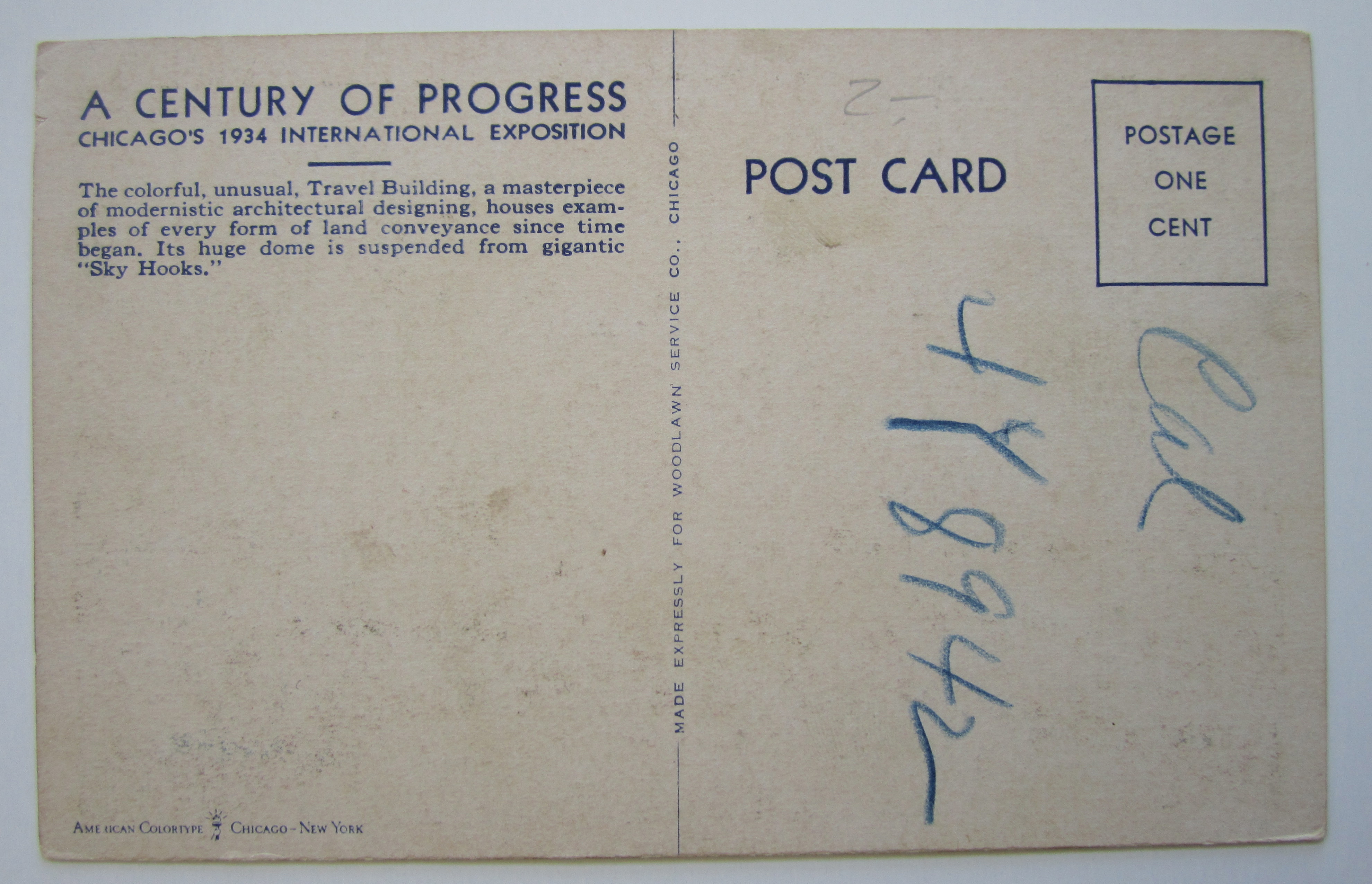 Travel & Transport Building Postcard-Chicago World Fair