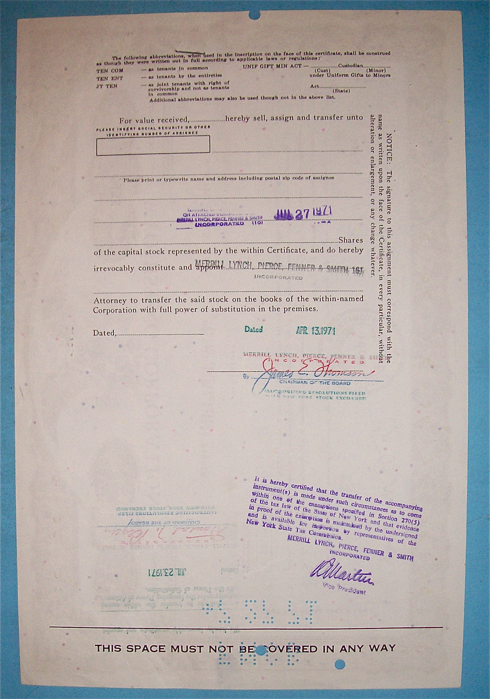 1971 Wyomissing Corporation Stock Certificate