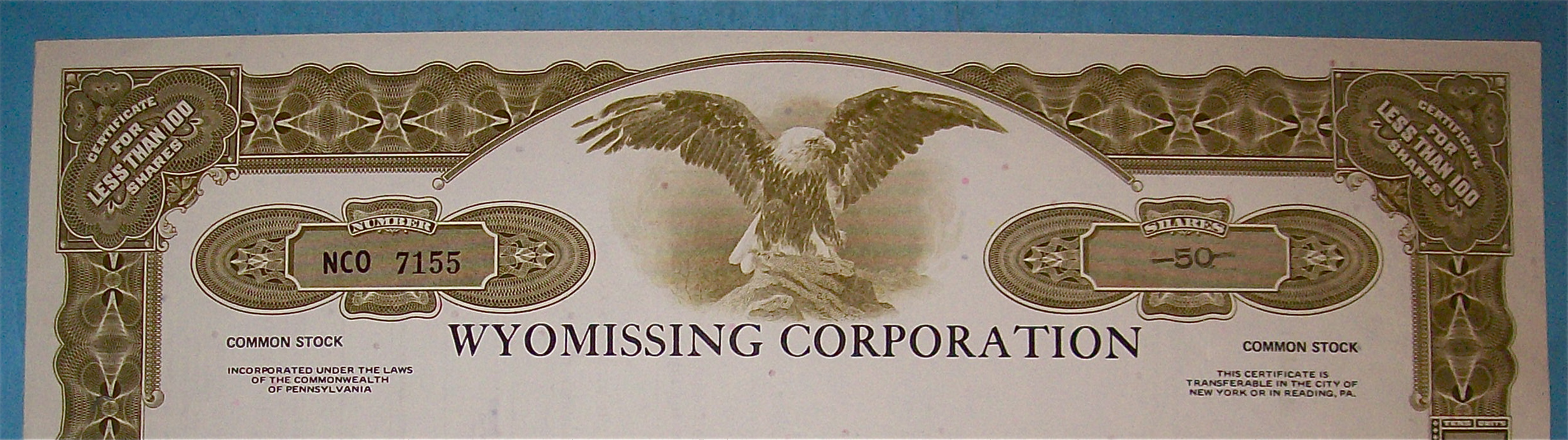 1971 Wyomissing Corporation Stock Certificate