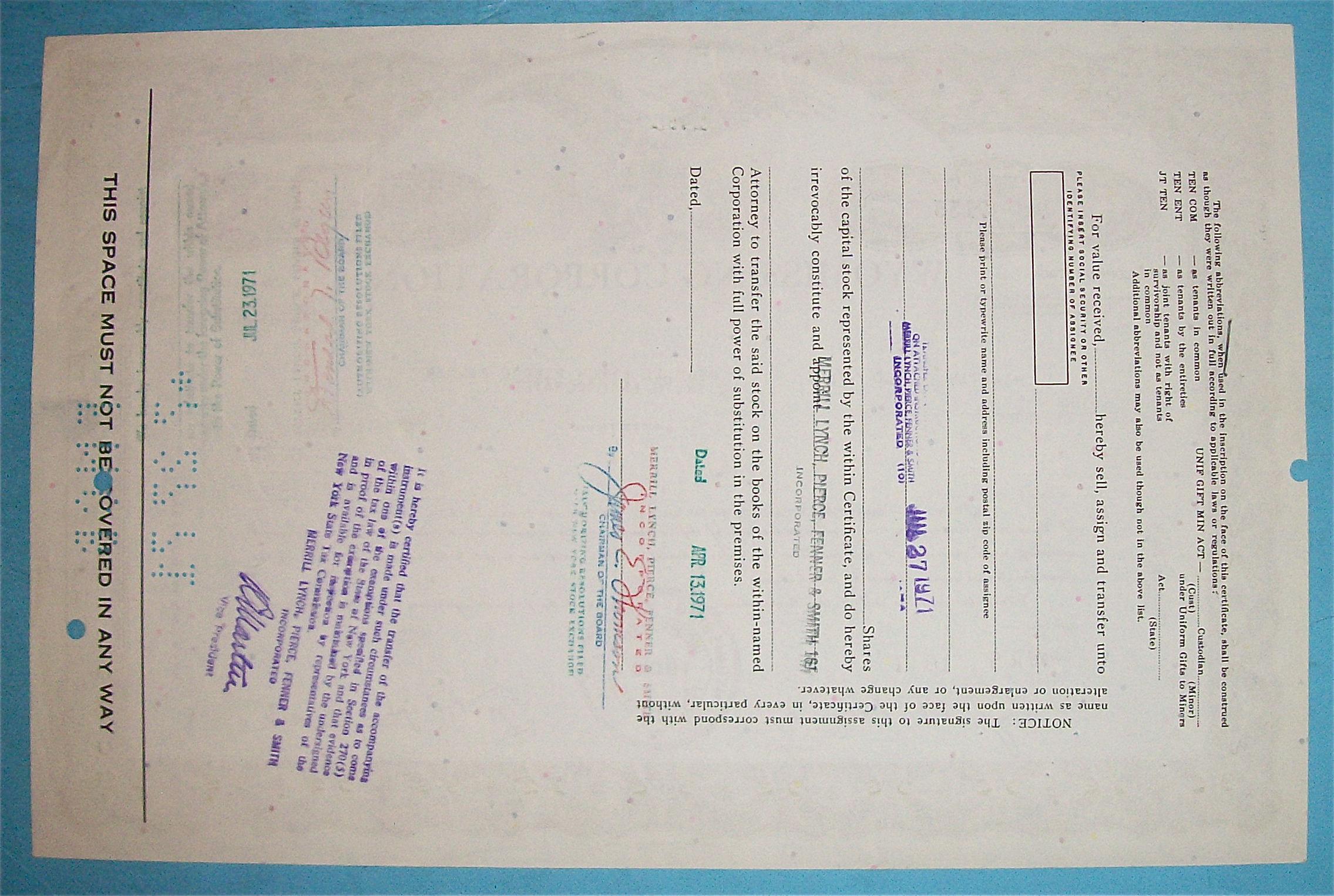 1971 Wyomissing Corporation Stock Certificate