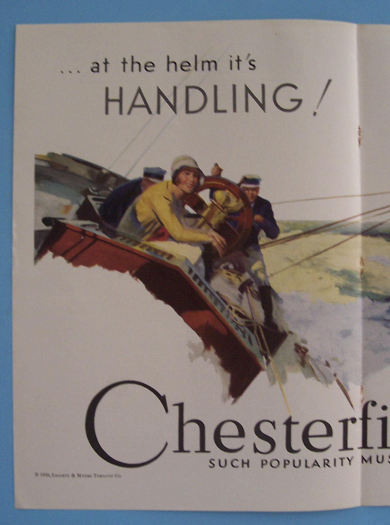 1930 Chesterfield Cigarettes w/Woman & Men Sailing