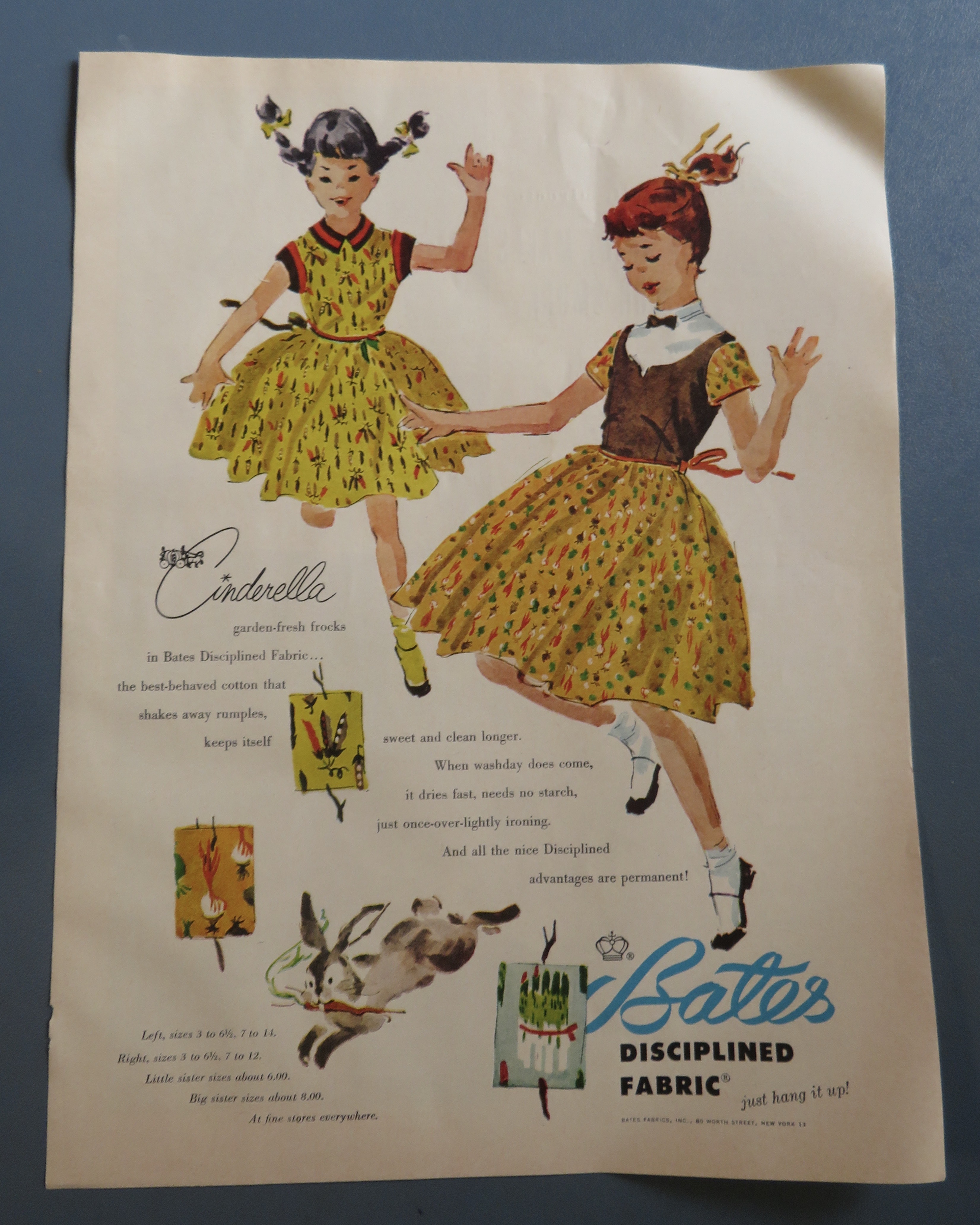 1954 Bates Disciplined Fabric with Girls Playing