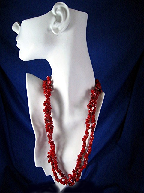 Coral 2 Strand necklace Sterling Silver Hook Clasp