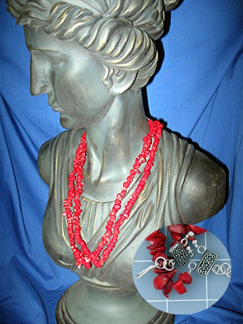 Coral 2 Strand necklace Sterling Silver Hook Clasp