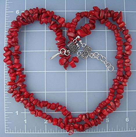Coral 2 Strand necklace Sterling Silver Hook Clasp