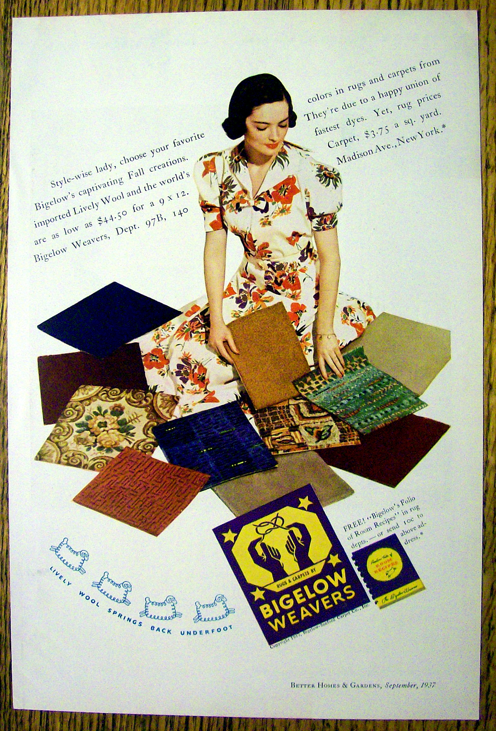 1937 Bigelow Weavers with Woman & Carpet Samples
