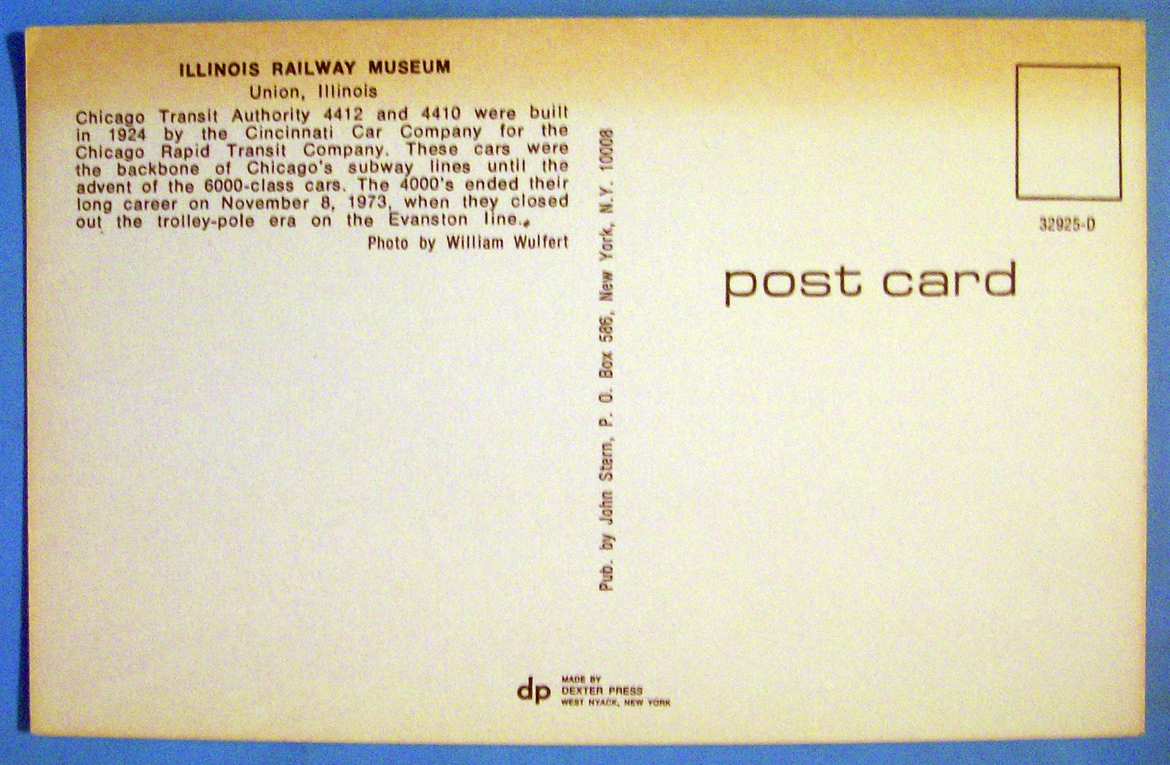Chicago Transit Authority #4412 & #4410 Postcard