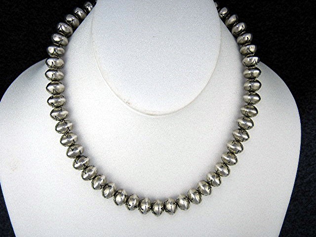 Navajo Sterling Silver 10mm Beads Necklace 17 Inches