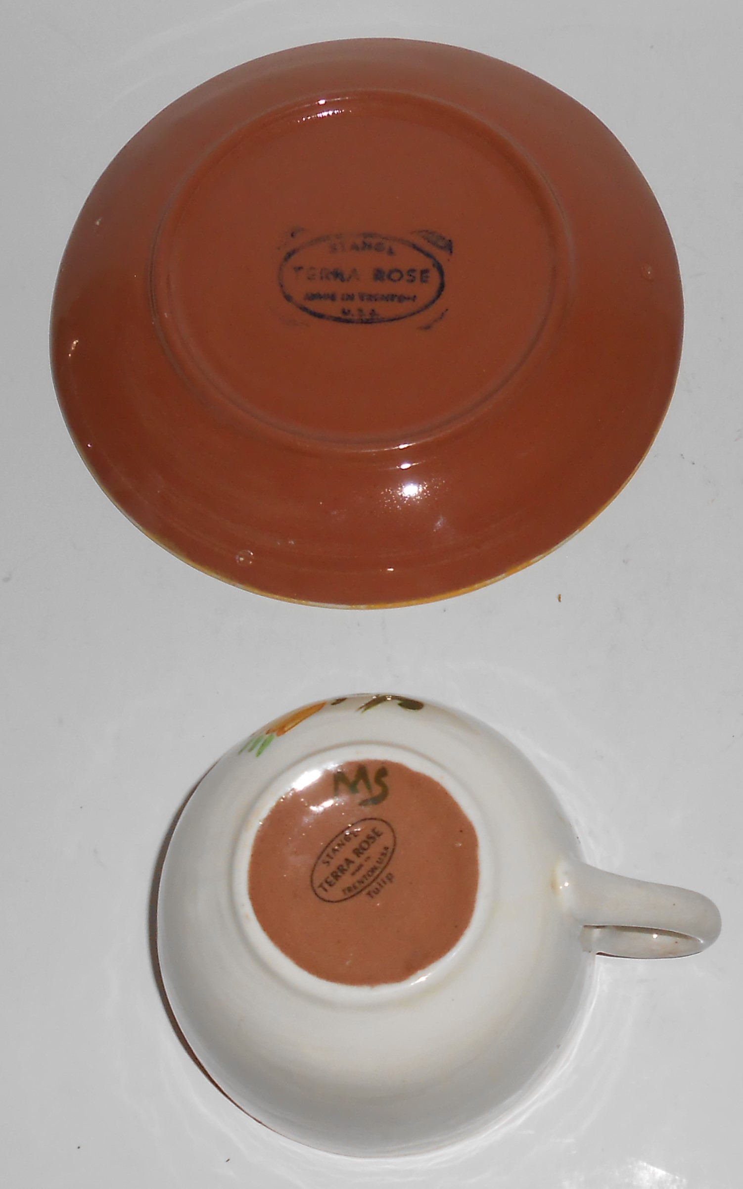Stangl Pottery Yellow Tulip Terra Rose Cup & Saucer Set
