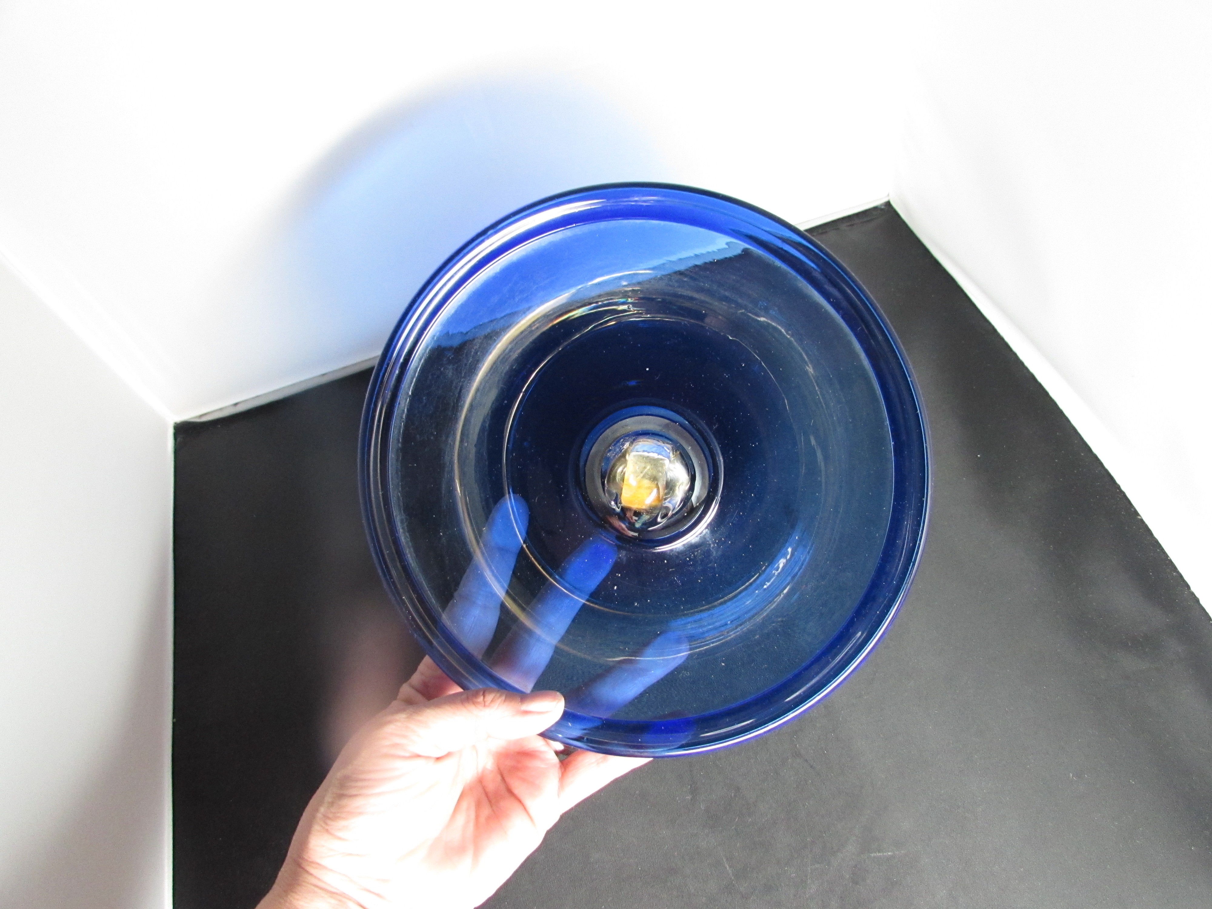 Cobalt Blue Bird Feeder Blown Glass