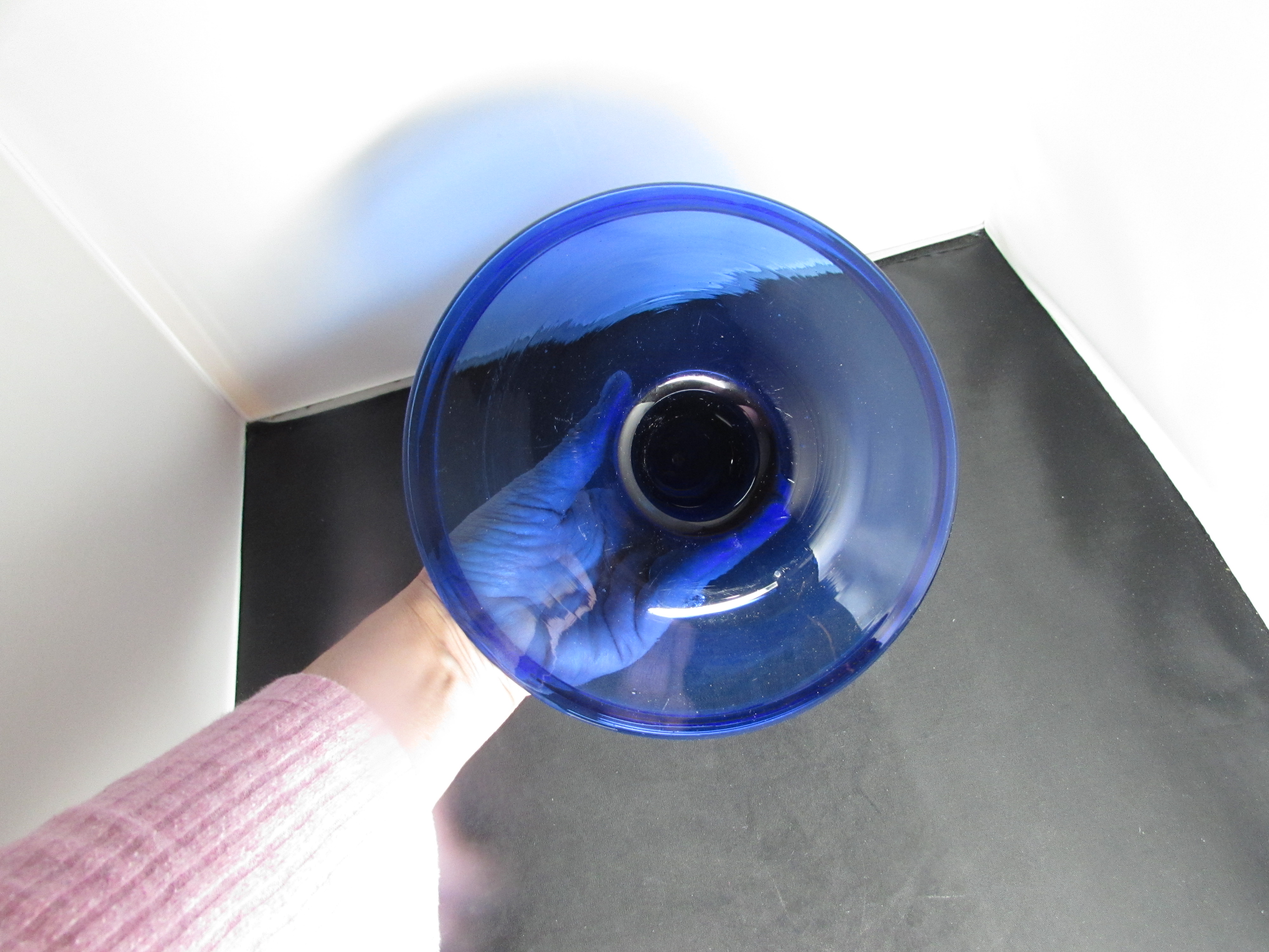 Cobalt Blue Bird Feeder Blown Glass