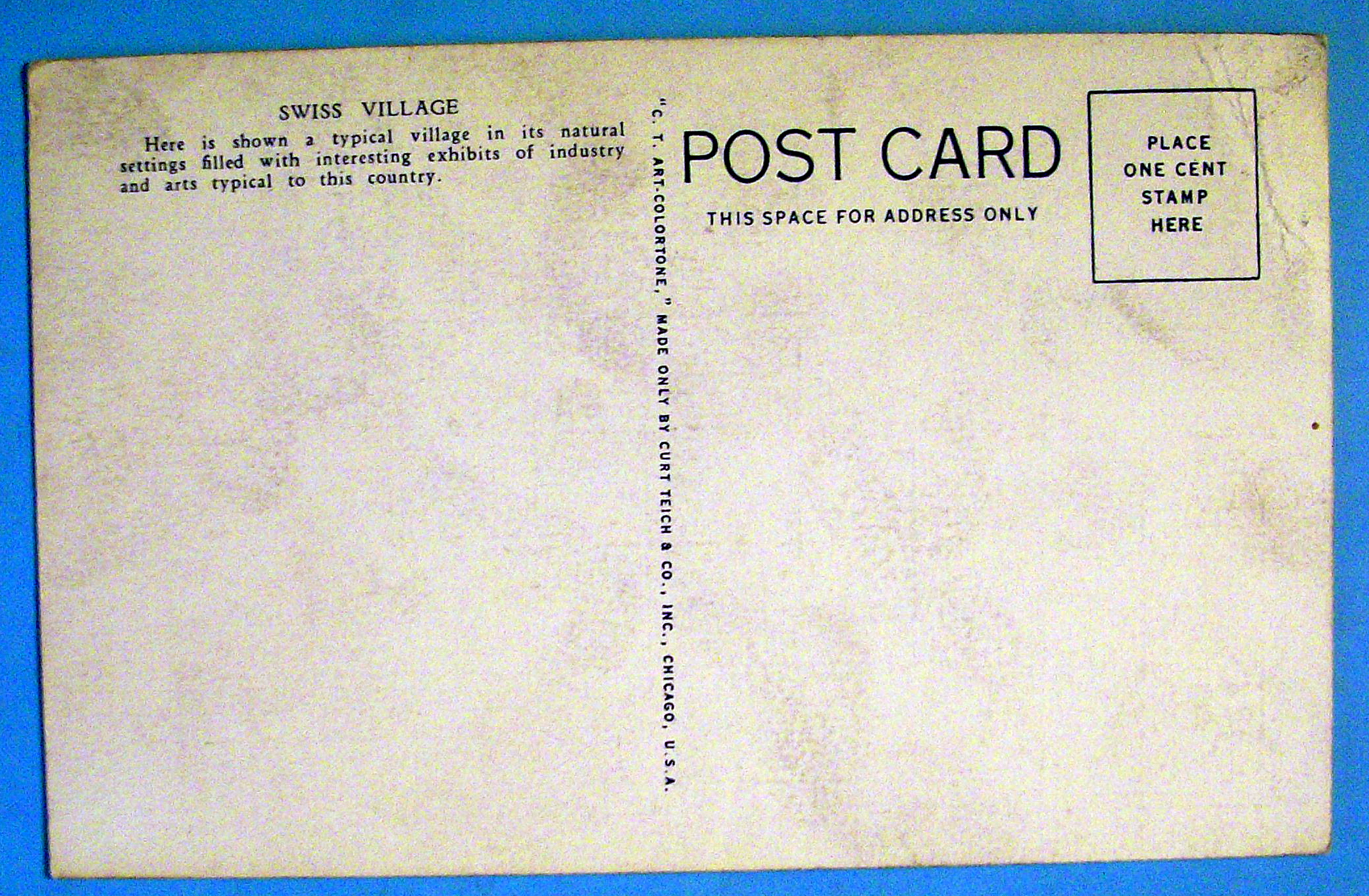 1933 Century of Progress, Swiss Village Postcard
