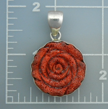 Charles Albert Carved Coral Sterling Silver Pendant