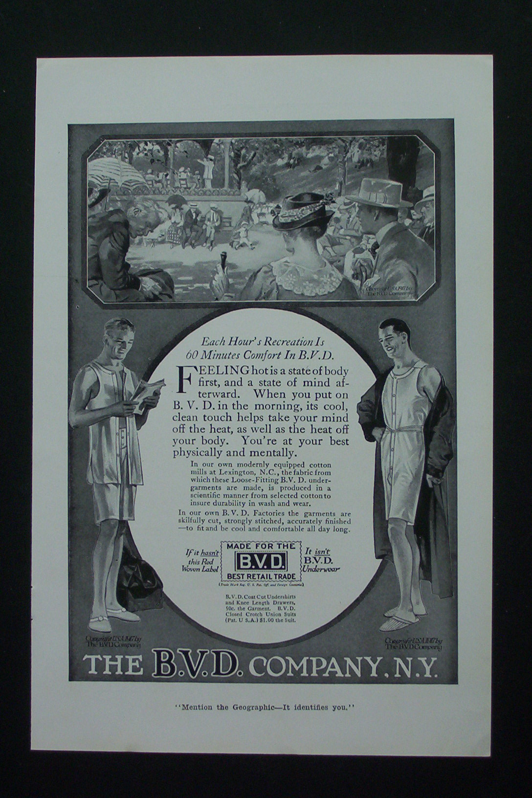 1917  B.V.D. Company with 2 Men Wearing BVDs
