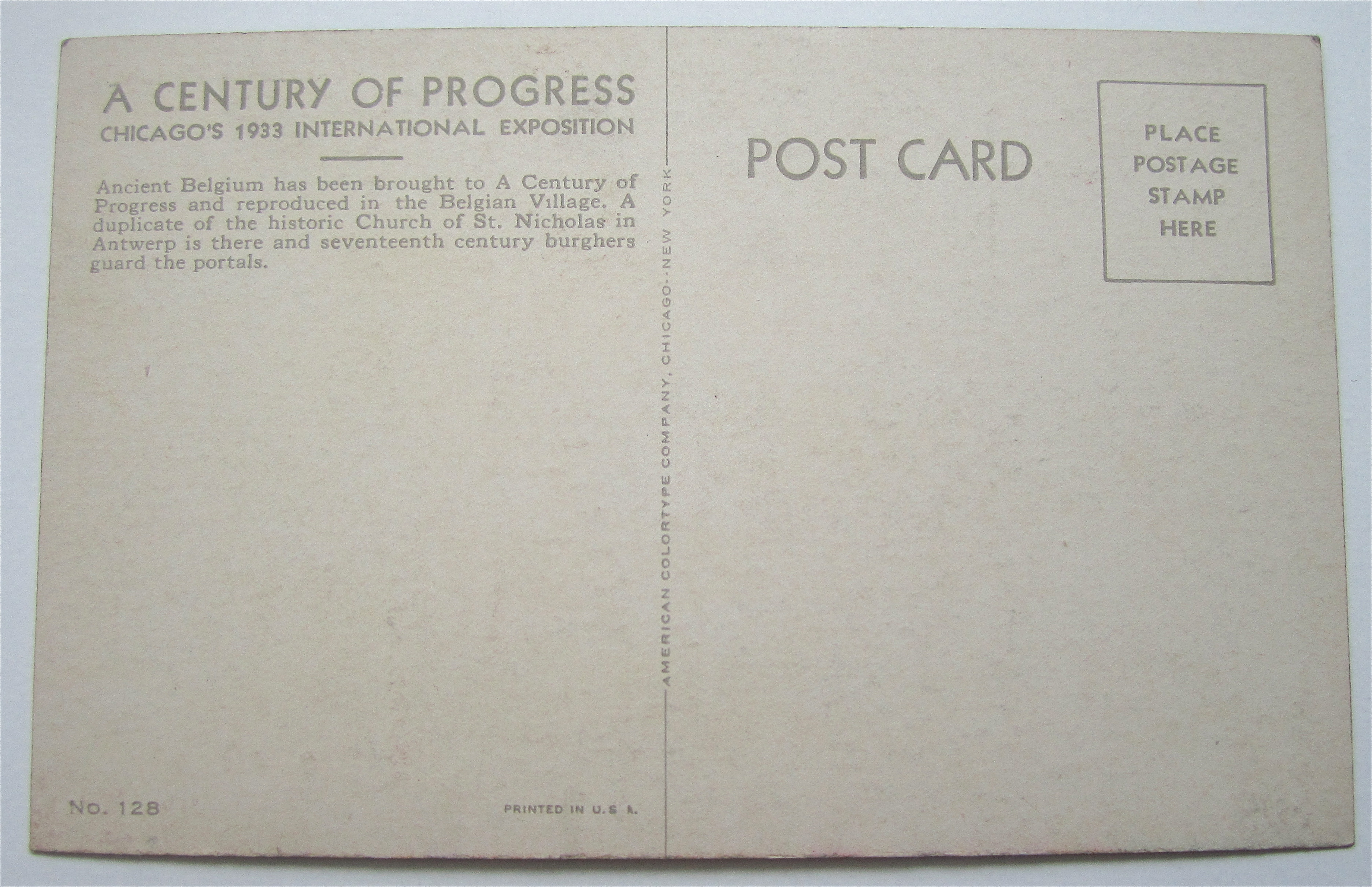 Belgian Village, Century Of Progress Postcard