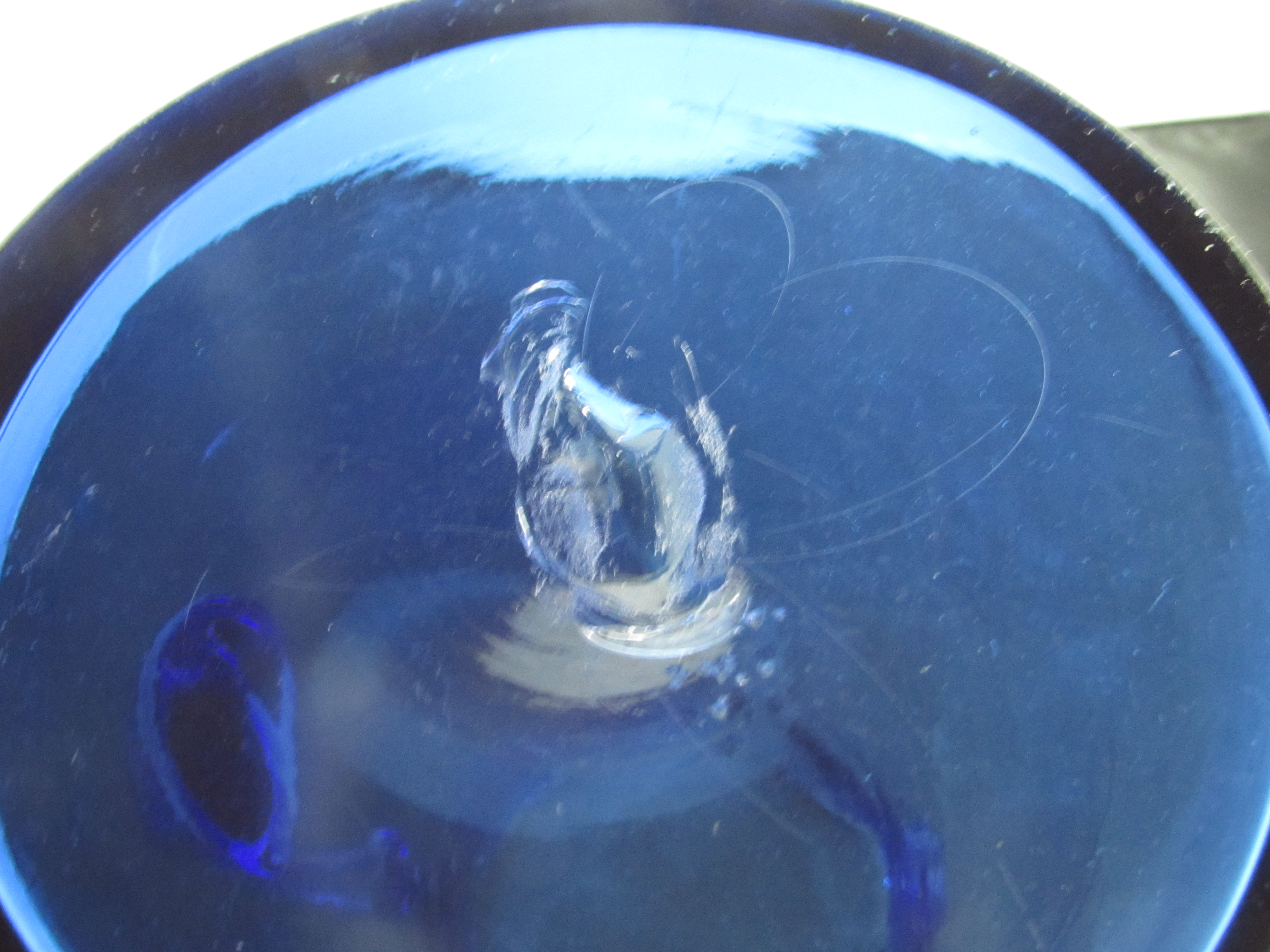 Cobalt Blue Pitcher Blown Glass Applied Handle 8.5 inch
