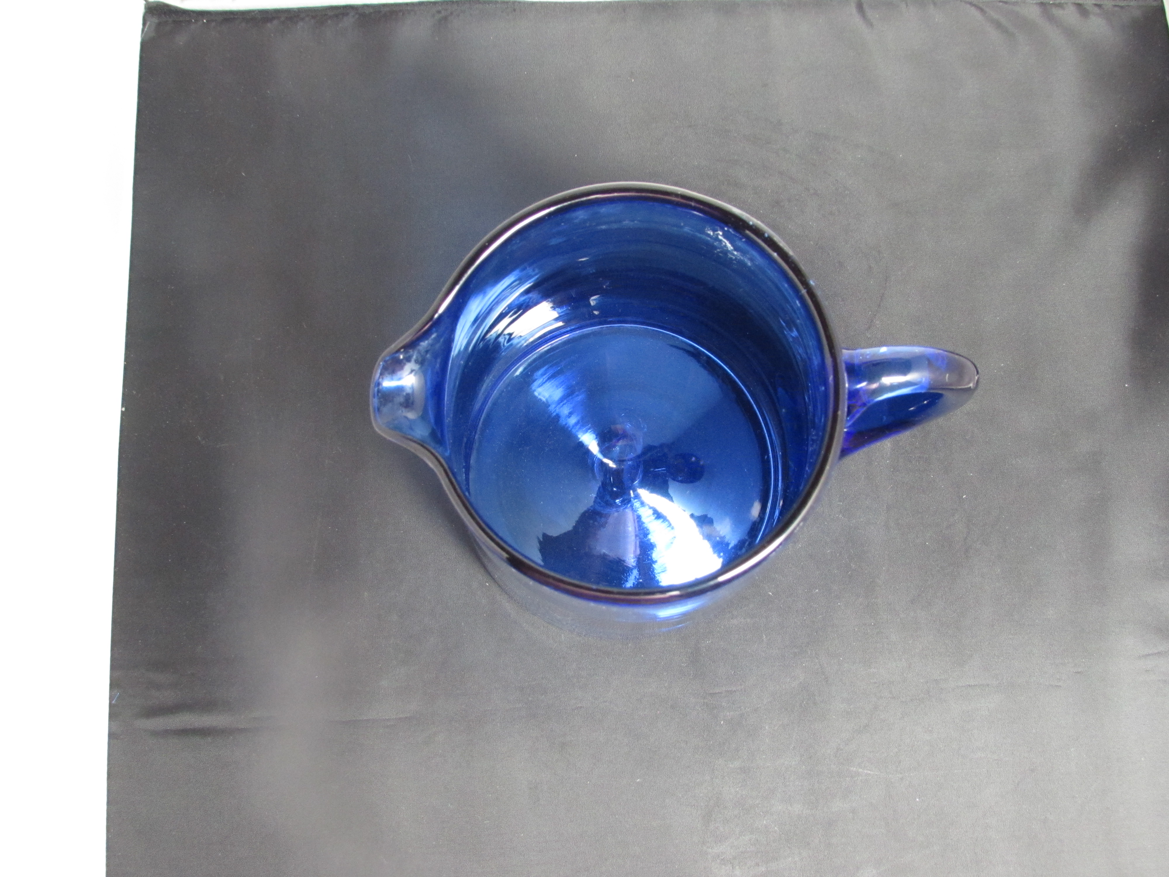 Cobalt Blue Pitcher Blown Glass Applied Handle 8.5 inch