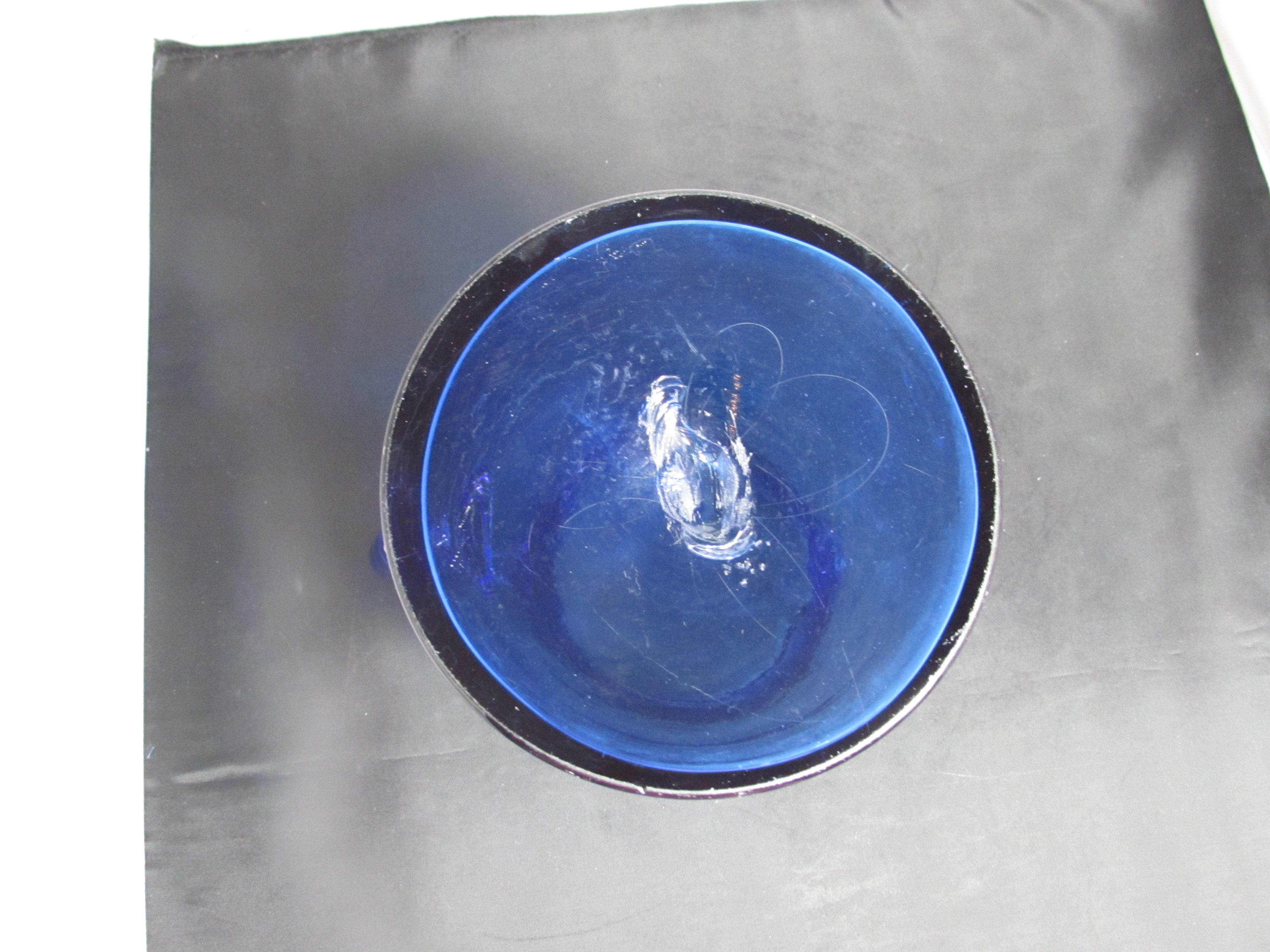 Cobalt Blue Pitcher Blown Glass Applied Handle 8.5 inch