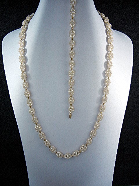 14K Gold Freshwater Pearls Double Helix Necklace Bracel