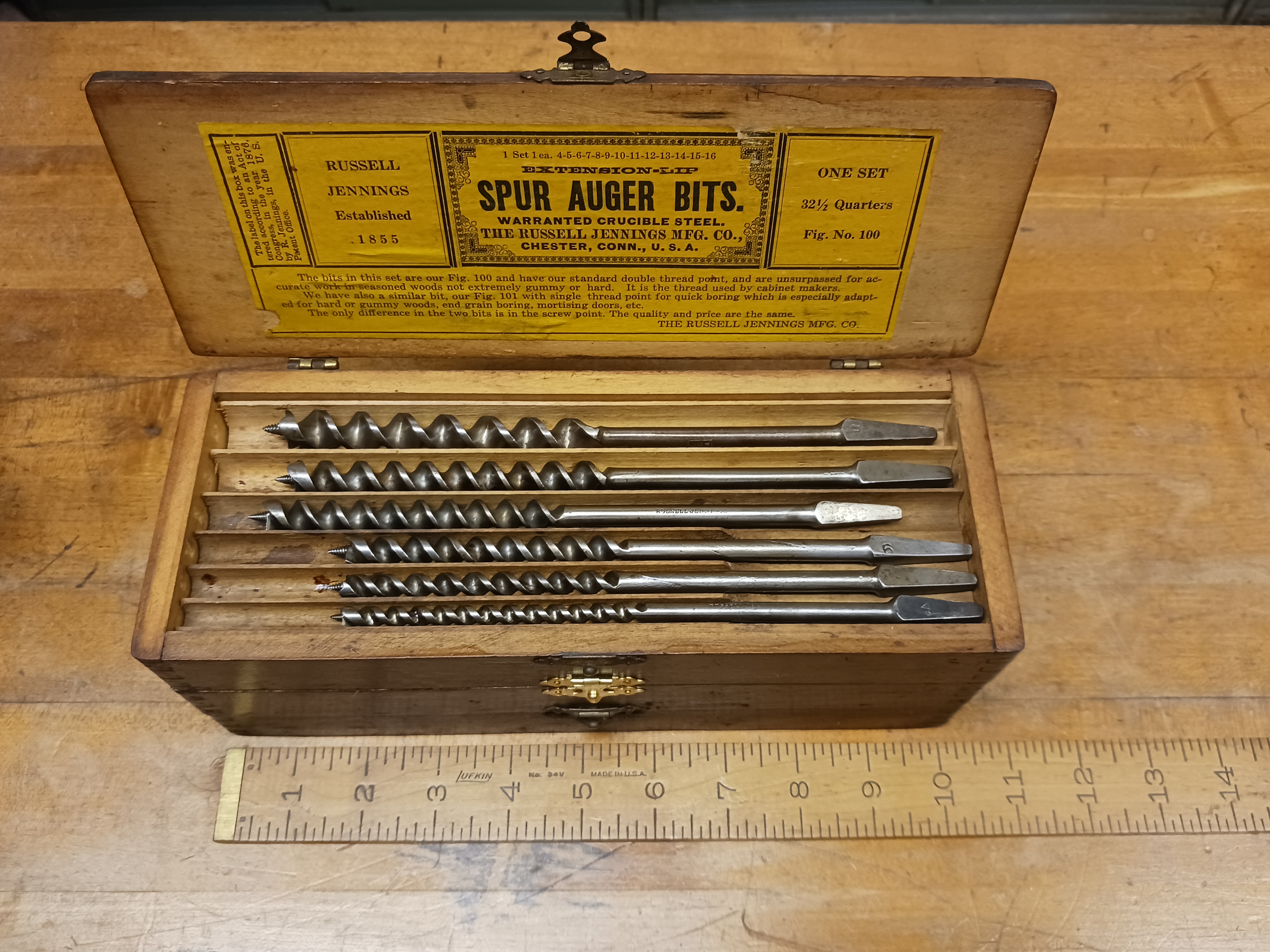 Russell Jennings Spur Auger Bit Set & 3 Tiered Box