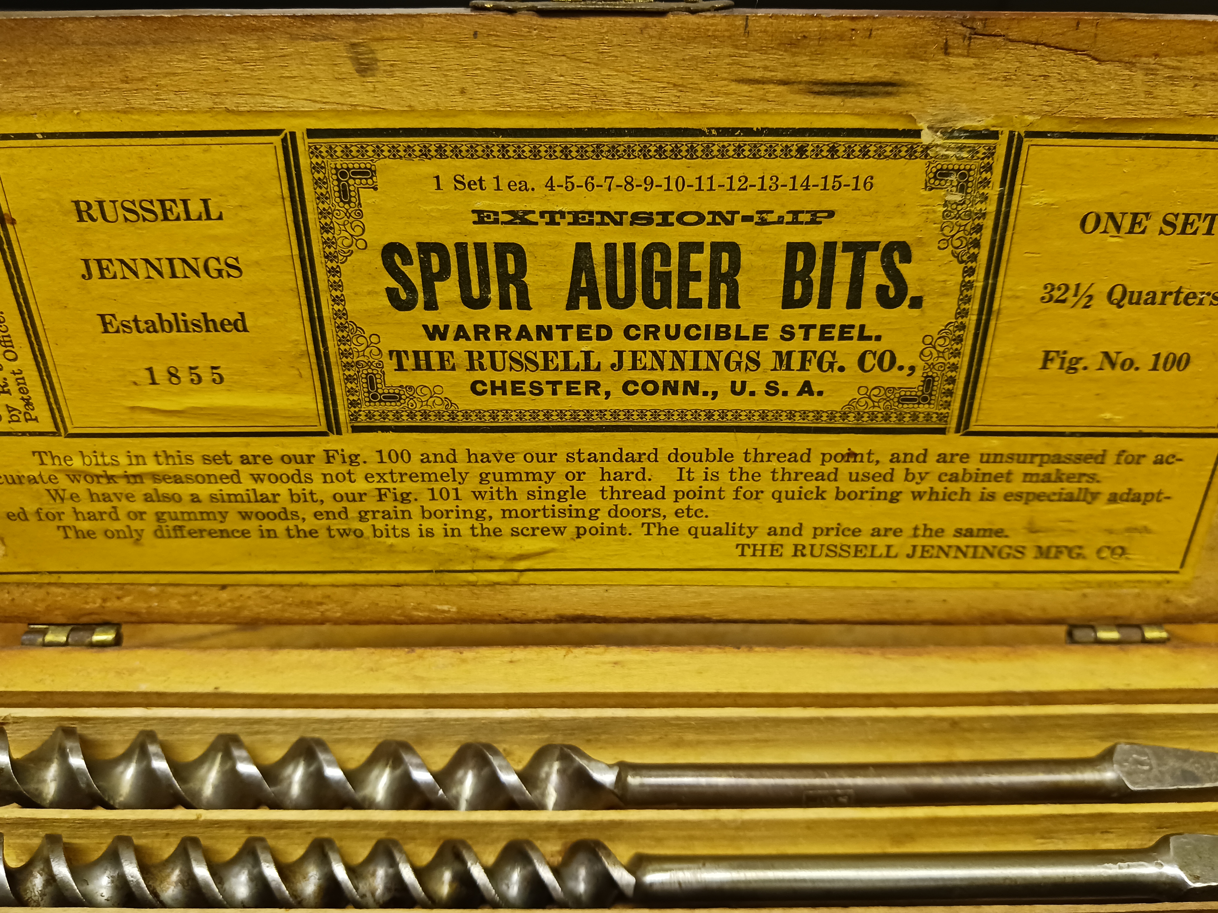 Russell Jennings Spur Auger Bit Set & 3 Tiered Box