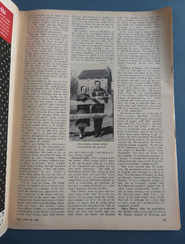 Time Magazine April 26, 1968 Author John Updike