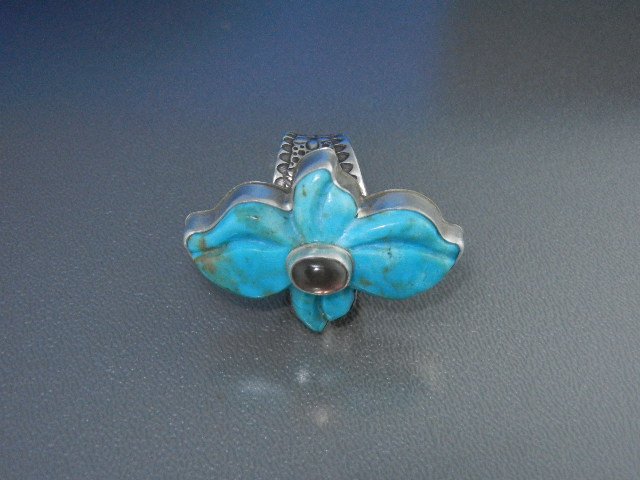 David Troutman Carved Turquoise Sterling Silver Ring