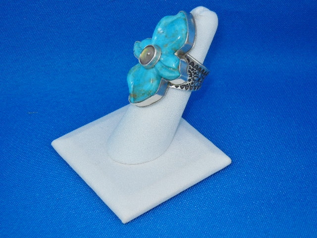 David Troutman Carved Turquoise Sterling Silver Ring