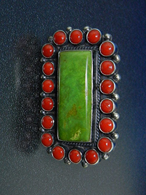 Navajo Sterling Silver Mediterranean Coral Gaspeite Rin