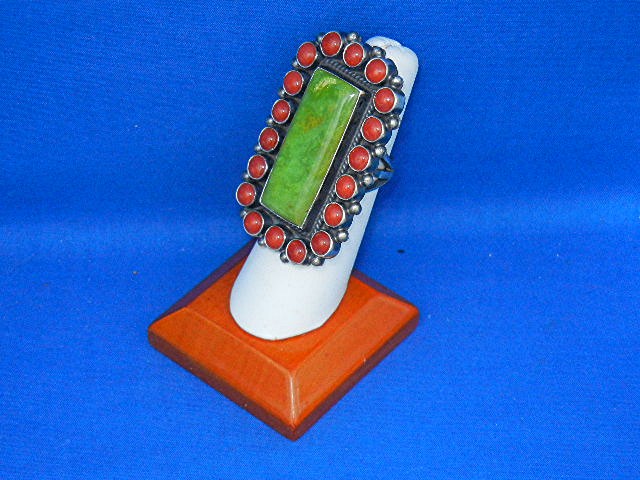 Navajo Sterling Silver Mediterranean Coral Gaspeite Rin