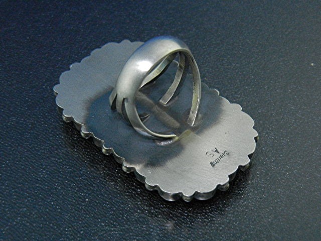 Navajo Sterling Silver Mediterranean Coral Gaspeite Rin